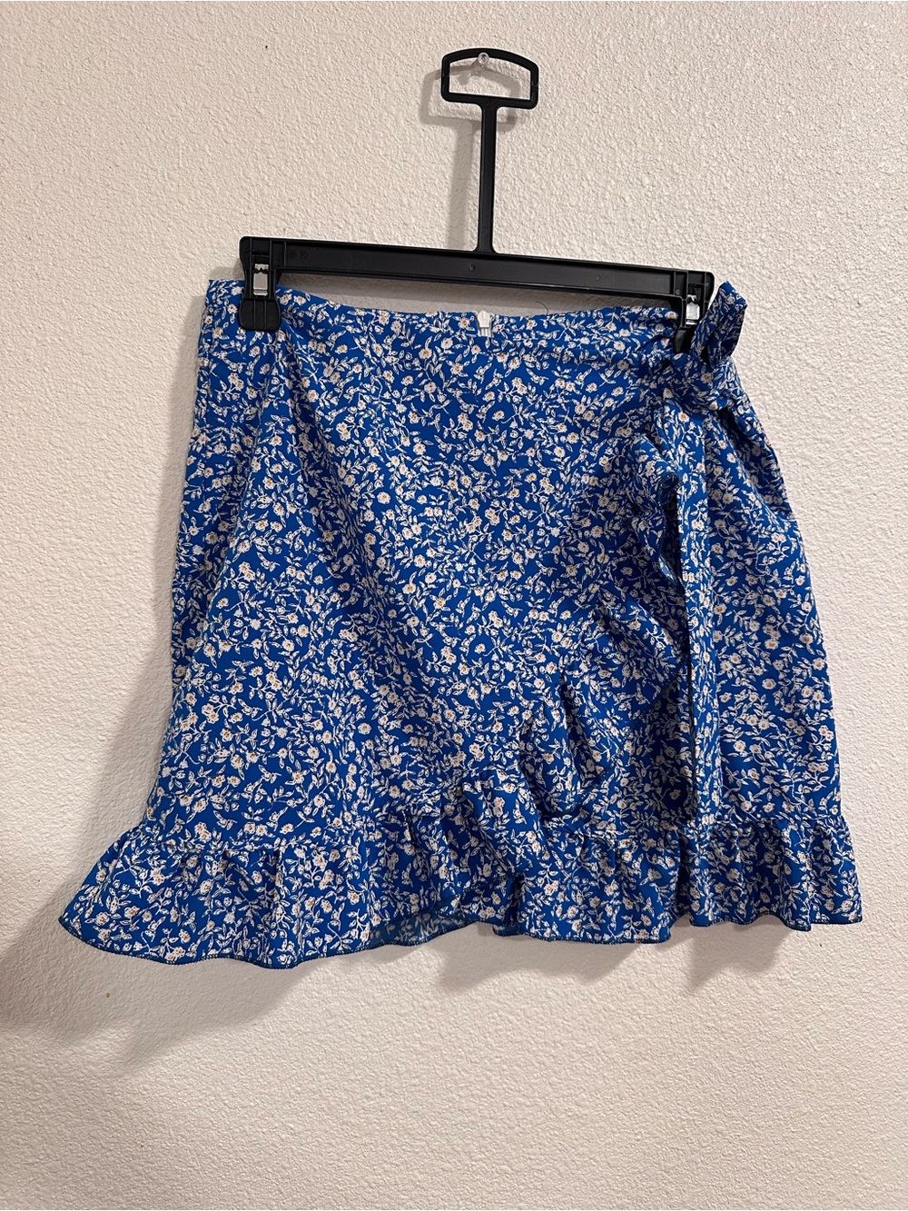 Blue Floral Ruffle Wrap Skirt